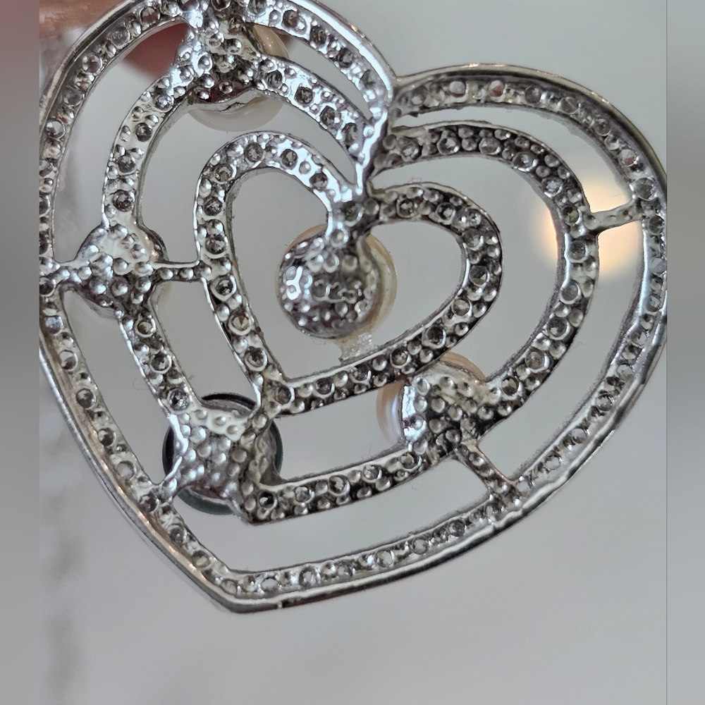 STERLING SILVER  Heart Pendant with REAL Pearls - Picture 4 of 11